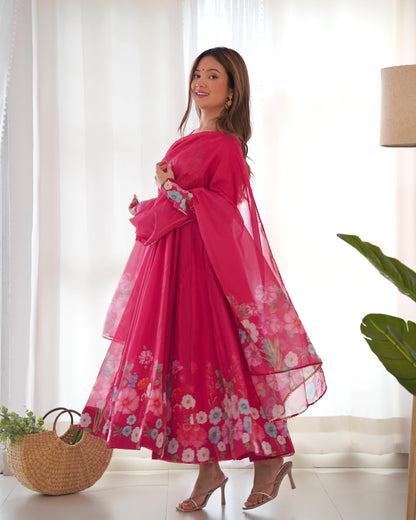 Pink color organza silk printed salwar suit price
