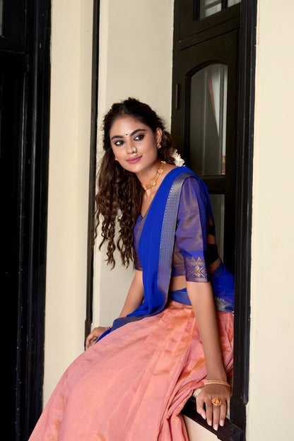 Peach color kanchipuram lehenga choli online