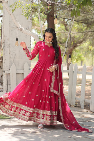 Pink heavy gown with dupatta