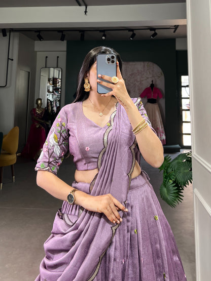 Lavender color vichitra simmer lehenga choli online shopping
