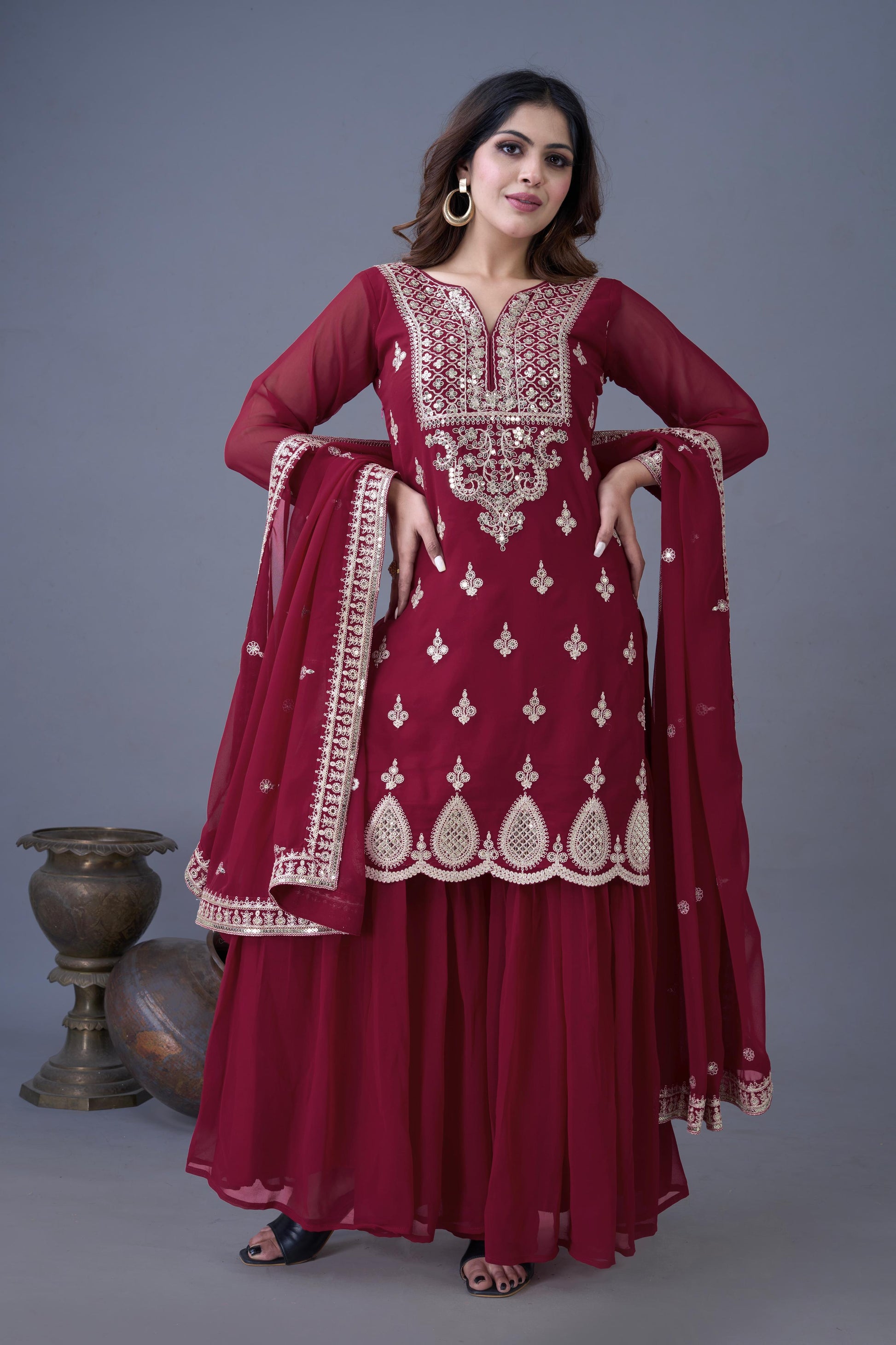 Maroon color georgette salwar suit for women with dupatta
