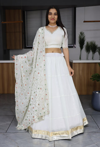 White color georgette lehenga choli for women with price
