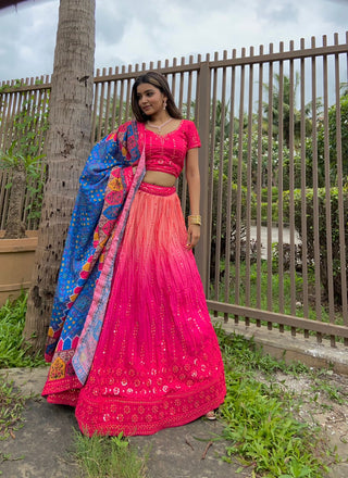 Pink chinon silk lehenga choli online