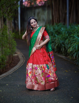 ready to wear red paithani lehengas choli dupatta