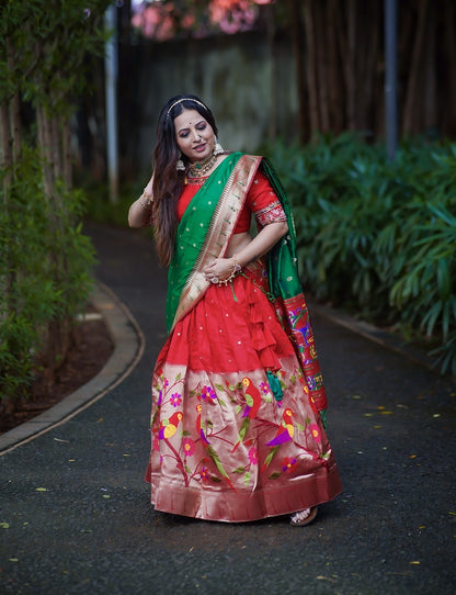 ready to wear red paithani lehengas choli dupatta