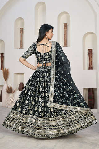 Black color dola jacquard lehenga choli for women online