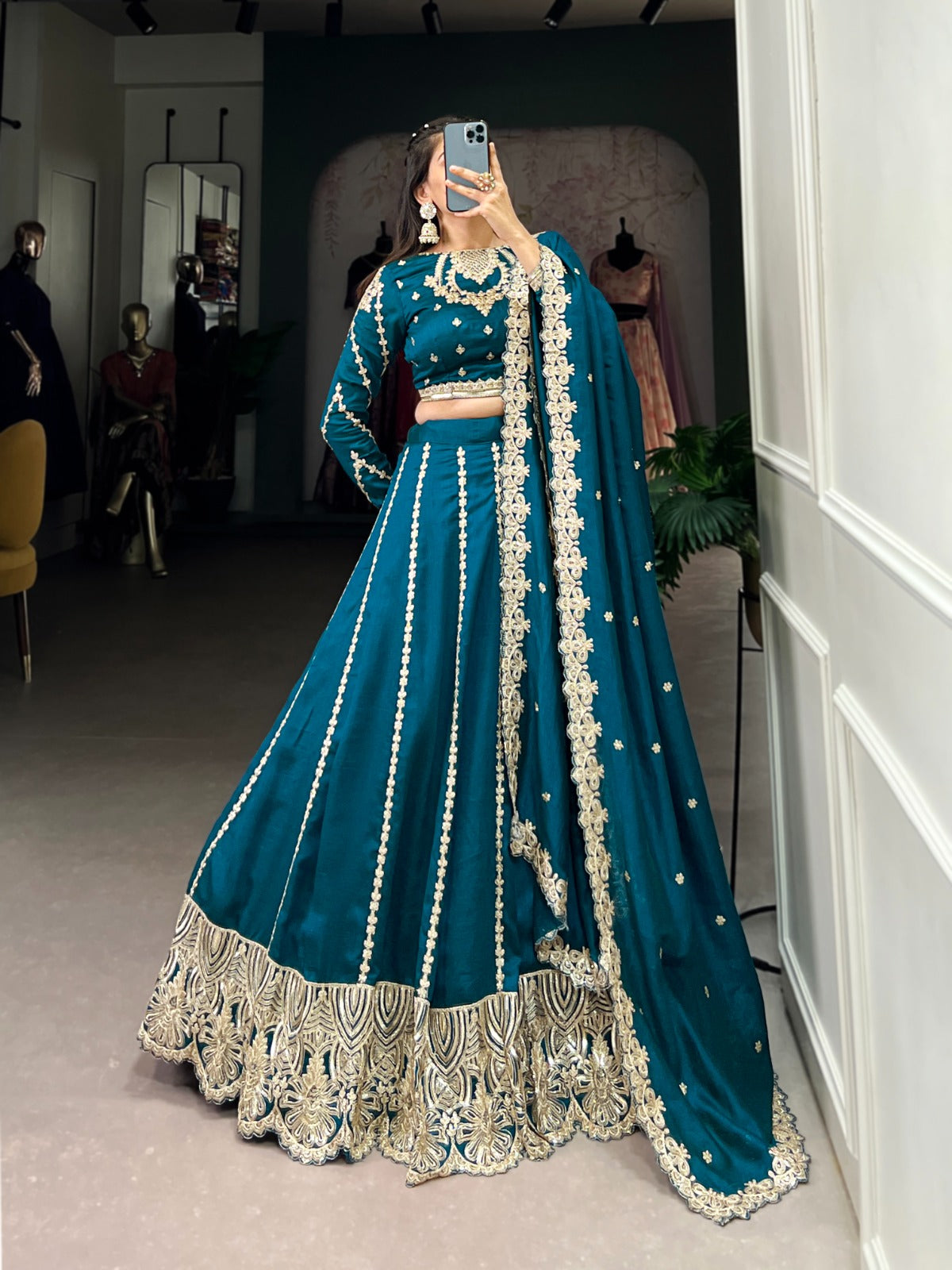 Firozi color vichitra silk lehenga choli for women