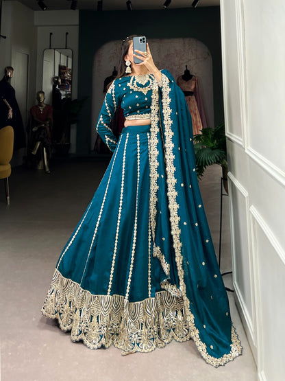 Firozi color vichitra silk lehenga choli for women