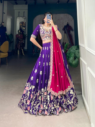 Purple color vichitra silk lehenga choli 