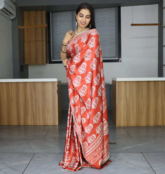 Red color japan satin saree images
