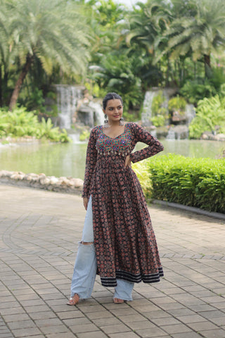 Traditional Maroon Cotton Gamthi Work Kurti For Navratri Nights