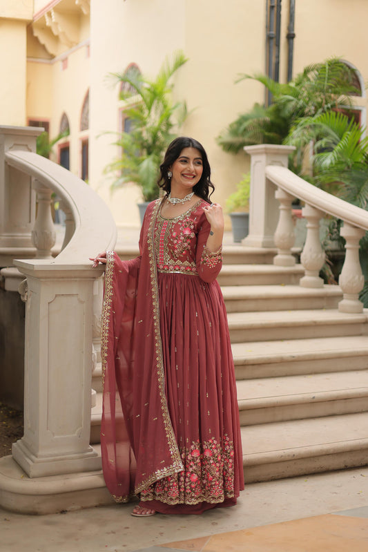 Rust color georgette long sharara suit for women