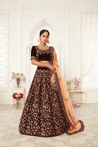 maroon velvet lehenga bridal