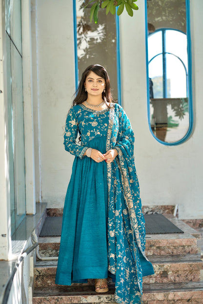 Rama color crunchy gown for wedding
