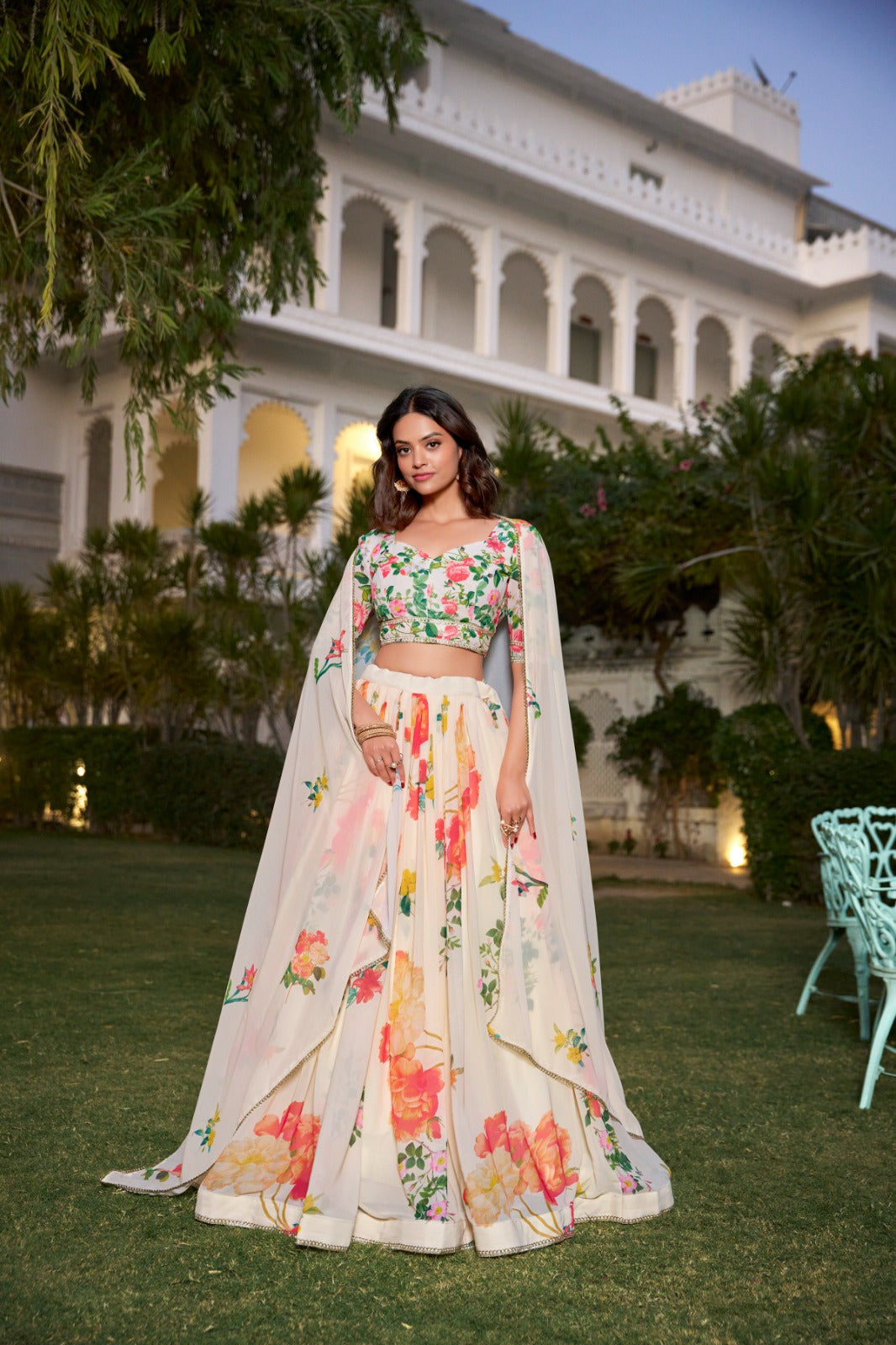 Cream color georgette lehenga choli for women