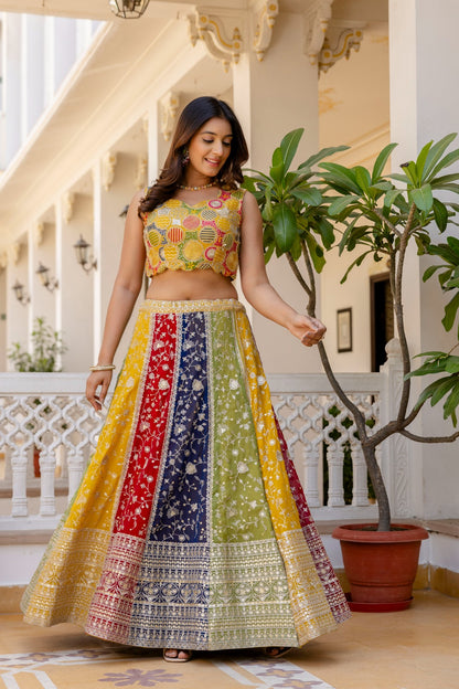 Multi color embroidery work lehenga choli with dupatta