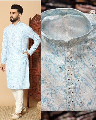 Sky color linen cotton kurta pajama set