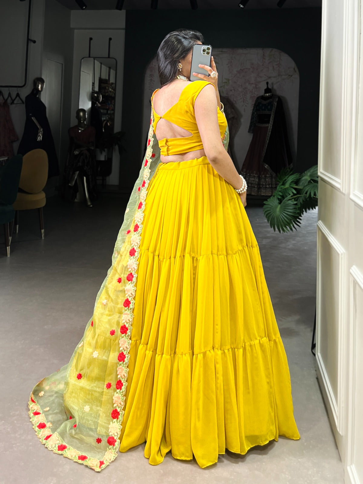 Mustard color georgette lehenga choli with dupatta images