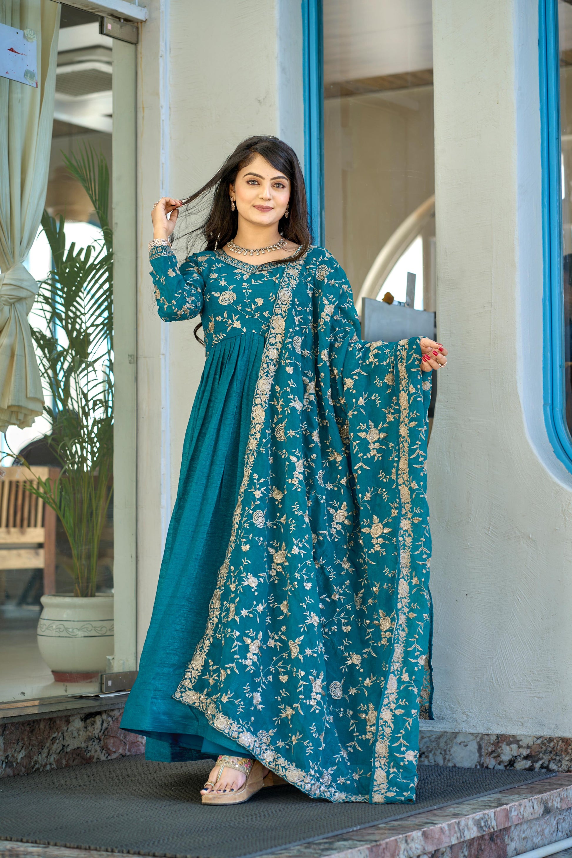 Rama color crunchy gown for women price

