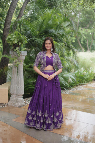 Wedding Purple color georgette lehenga choli with koti price