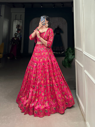 Pink color tussar silk lehenga choli online