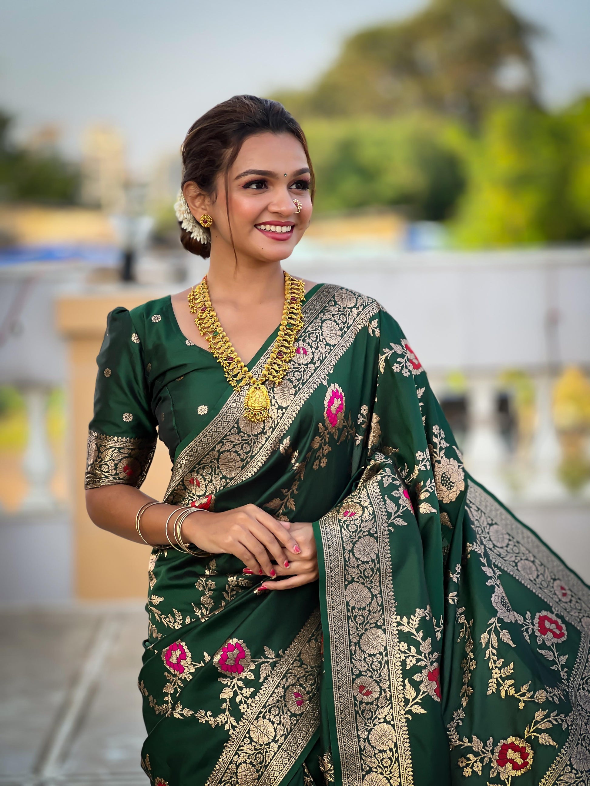 Green banarasi silk saree online shopping