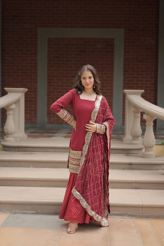 Maroon color georgette sharara suit for wedding