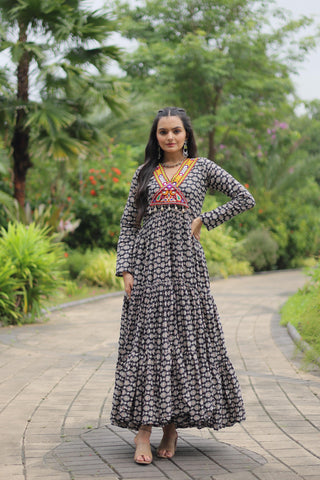 Women black cotton navratri gown
