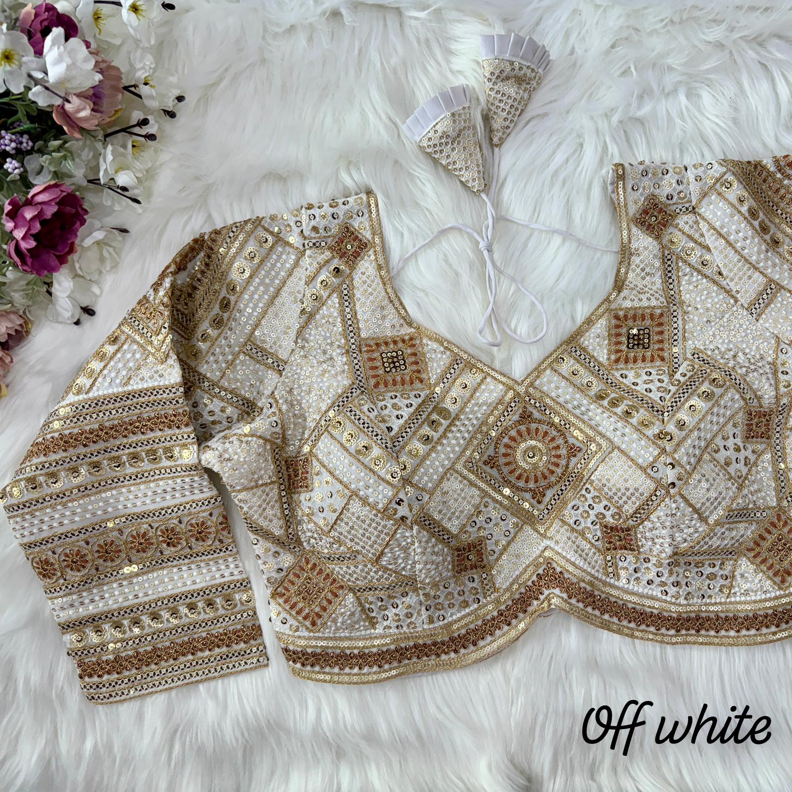 Heavy Work White Blouse Saree