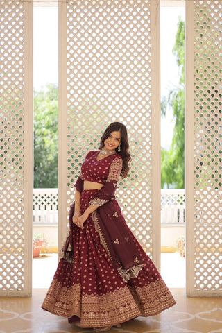 jacquard Wine lehenga for wedding