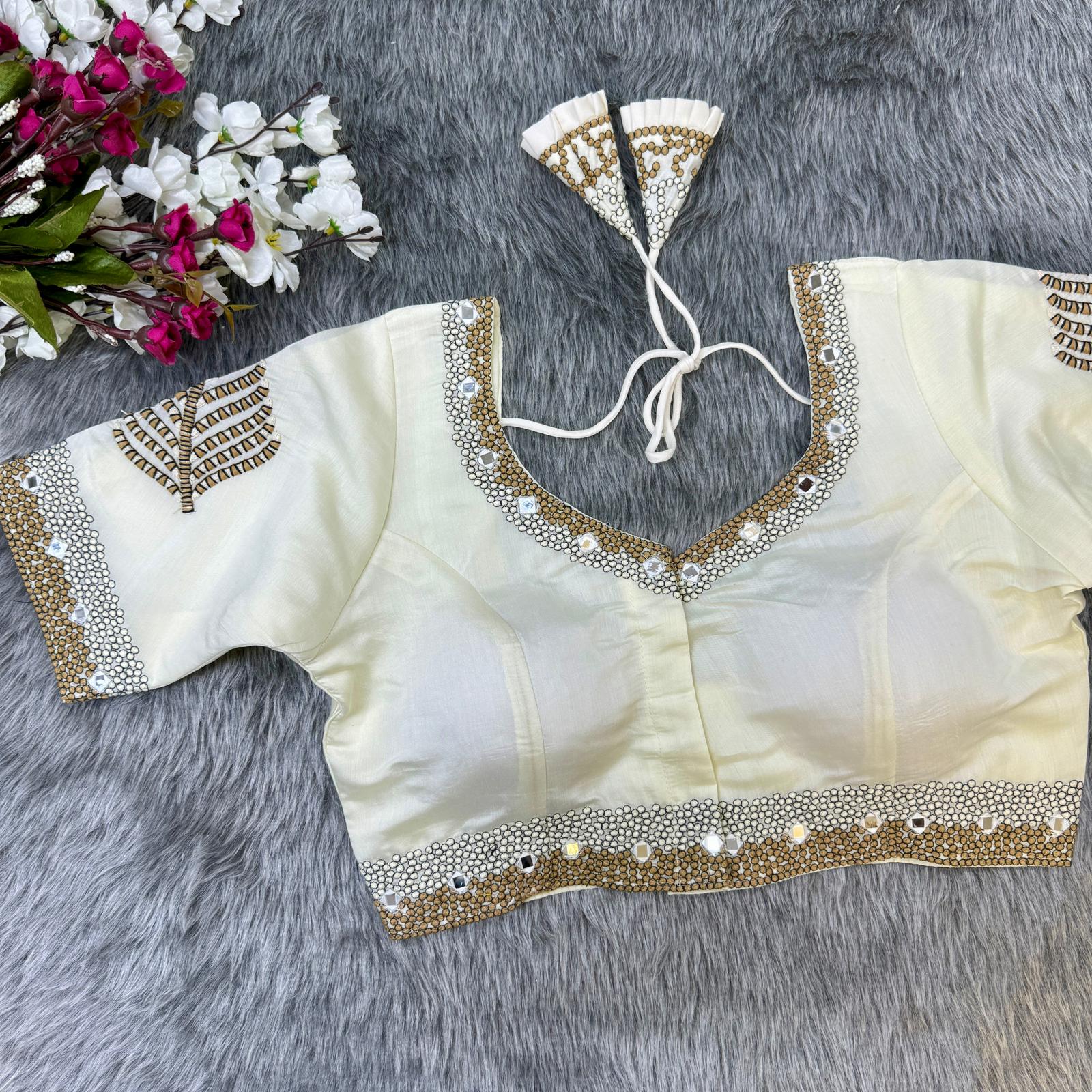 stylish front open design Off White Blouse