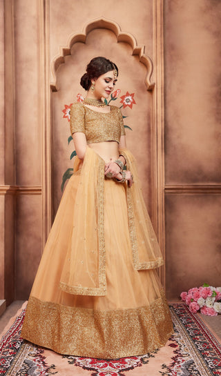 art silk beige lehenga reception