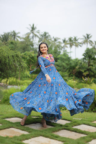 Blue gown Navratri outfit ideas
