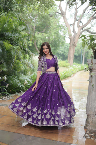 Purple color georgette lehenga choli with koti for party