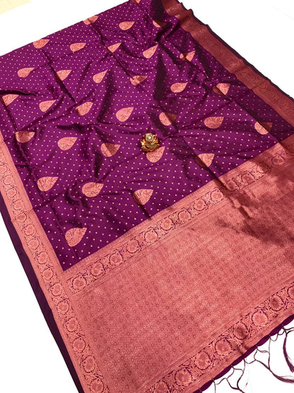 Wine color banarasi silk saree for wedding