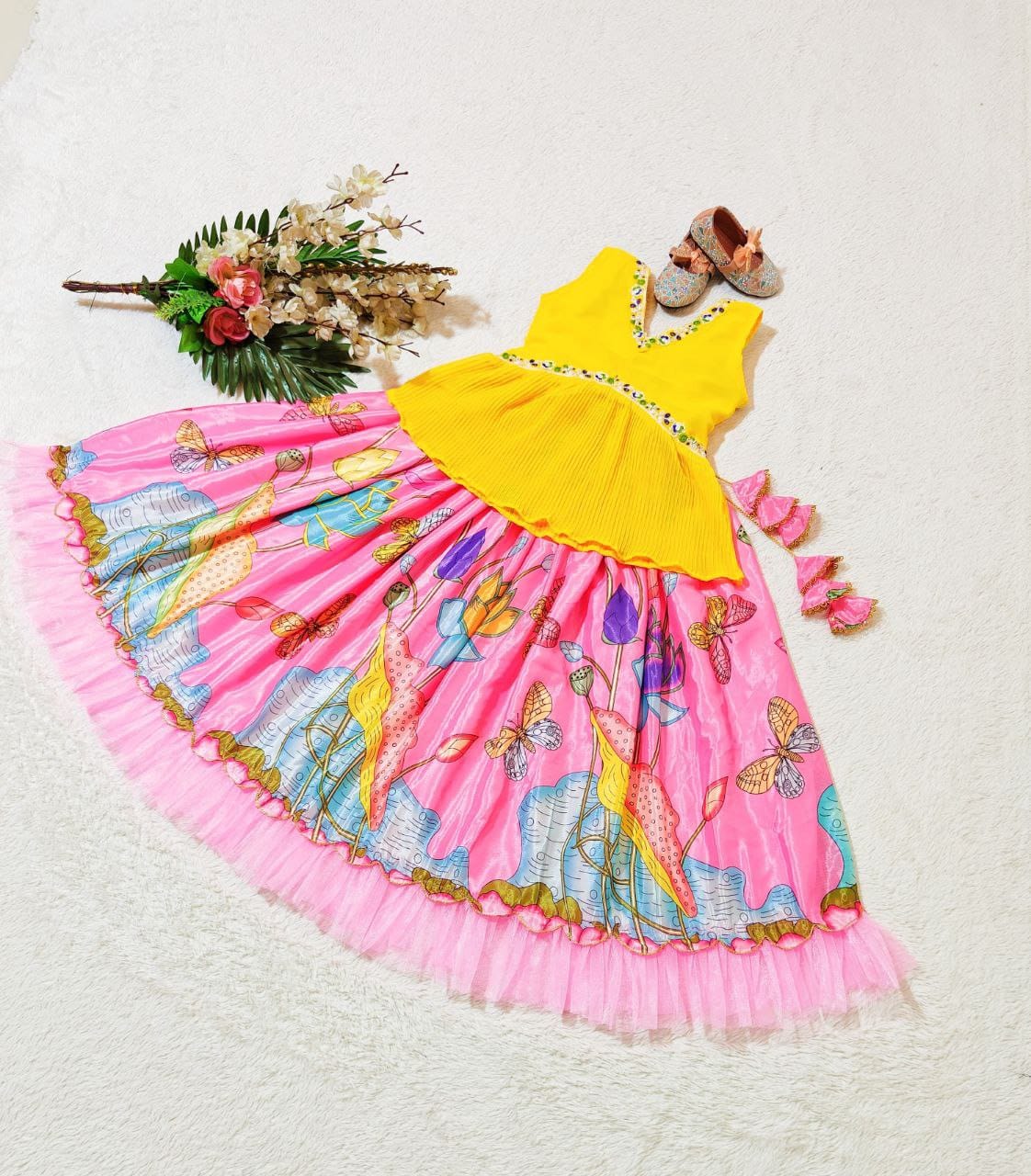 Light pink color georgette lehenga with top for small girls images
