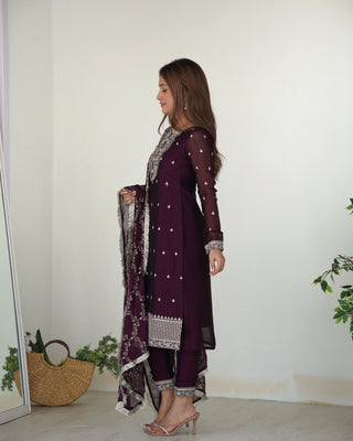 Wine color embroidery work salwar suit for party wear