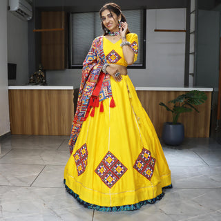 Yellow chaniya choli for navratri with dupatta
