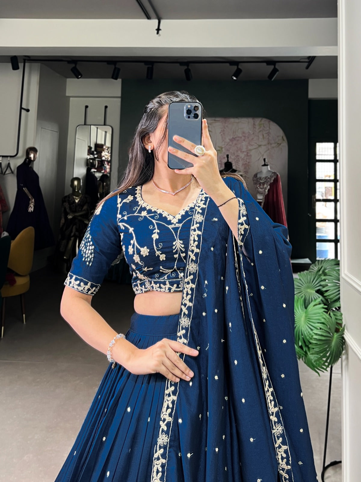 Women's Firozi Color Vichitra Silk Designer Lehenga Choli For Party