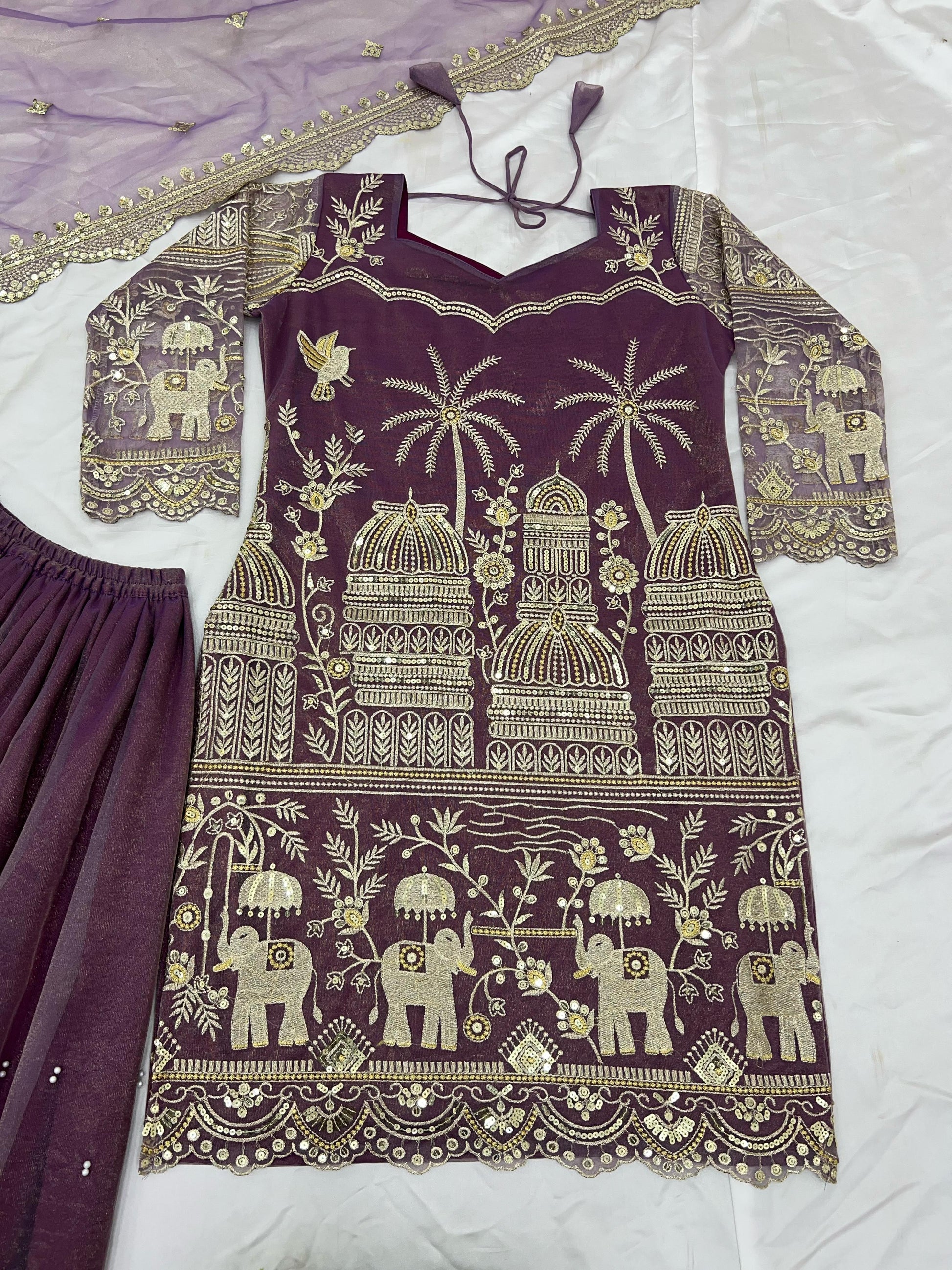 Onion color twill net sharara suit with dupatta price