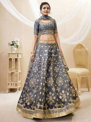 Art Silk Fabric Grey lehenga