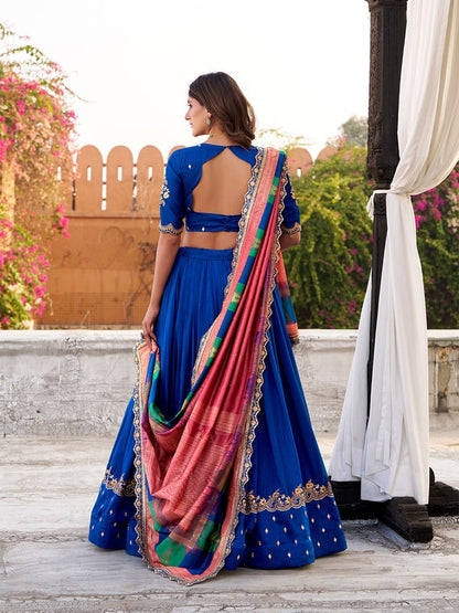 Royal Blue Vichitra Silk Bridesmaids Ghagra Choli