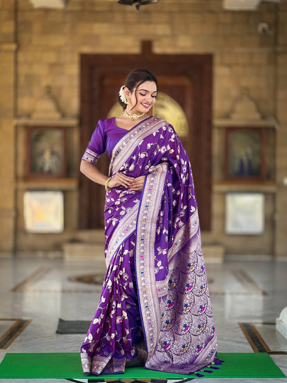 Purple color banarasi silk saree with blouse online shopping