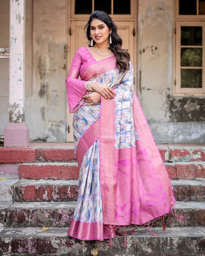 Pink color banarasi silk saree for women