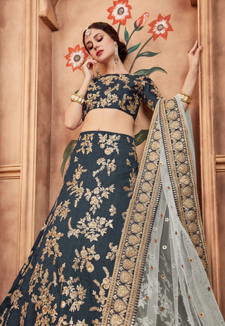 Simple art silk grey lehenga