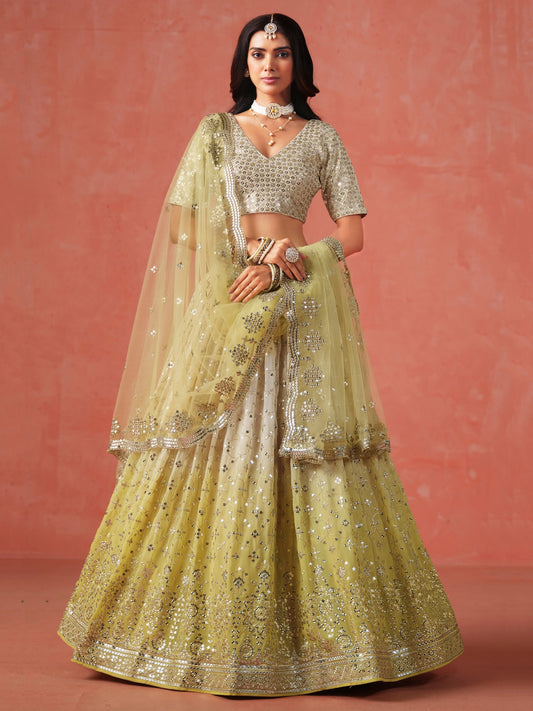 Yellow color georgette lehenga choli for women online
