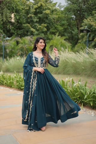 Rama color blooming gown with dupatta online price