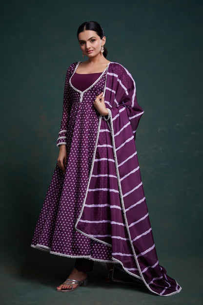 Purple color organza salwar suit with dupatta images