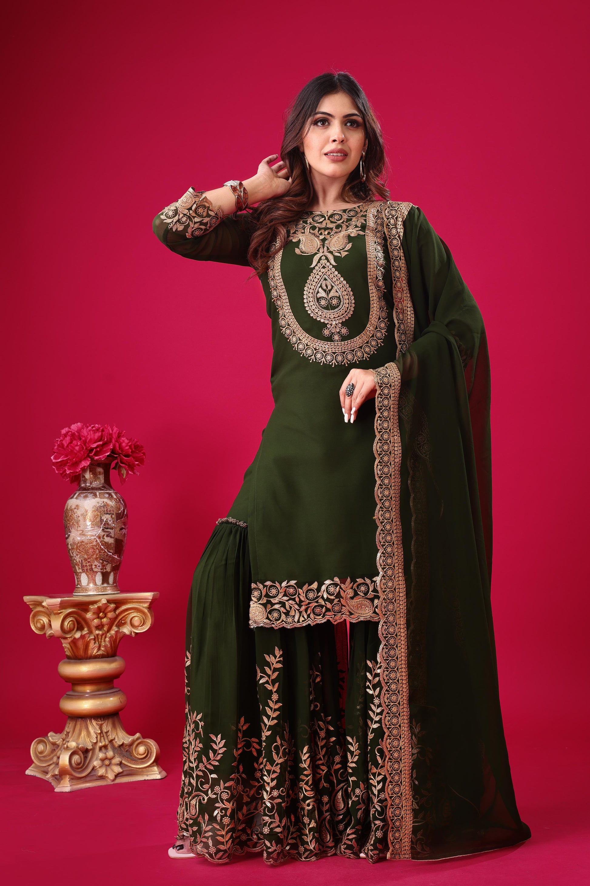 Green color georgette sharara suit for women