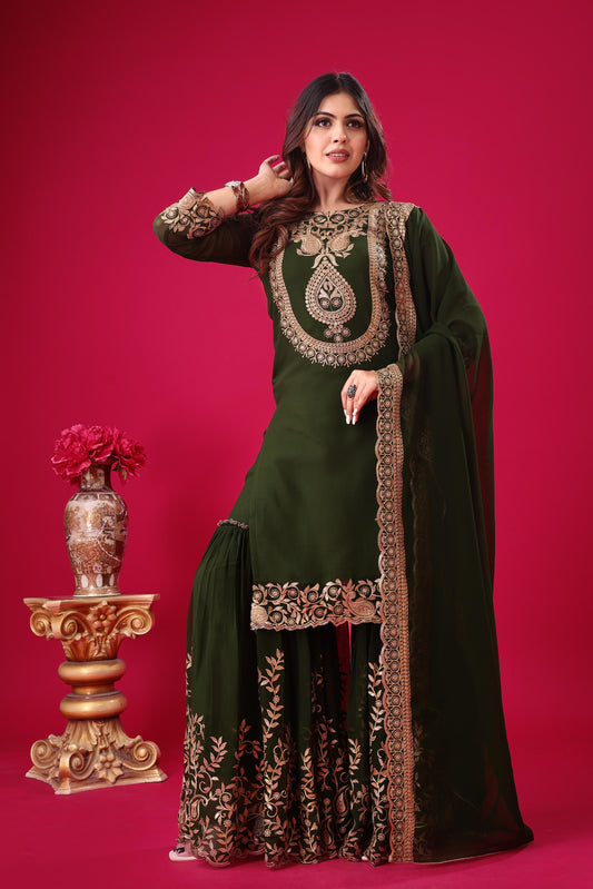 Green color georgette sharara suit for women